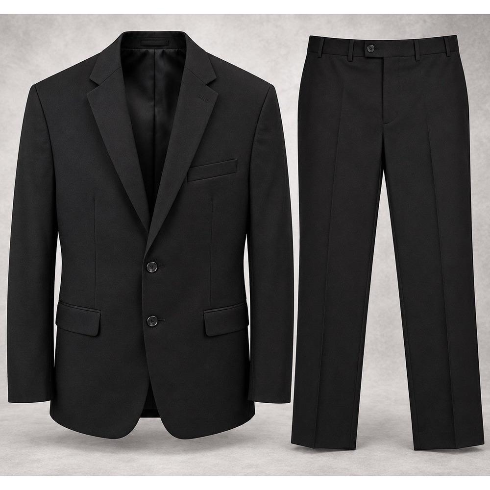 Lauren Ralph Lauren Suit Mens 42L 2 Piece Wool Black Tailored Formal Business